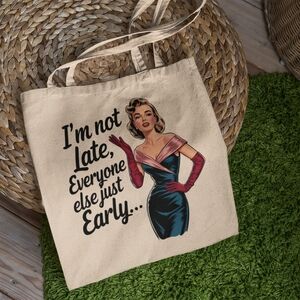 Stylish Cream Tote Bag with Retro Print